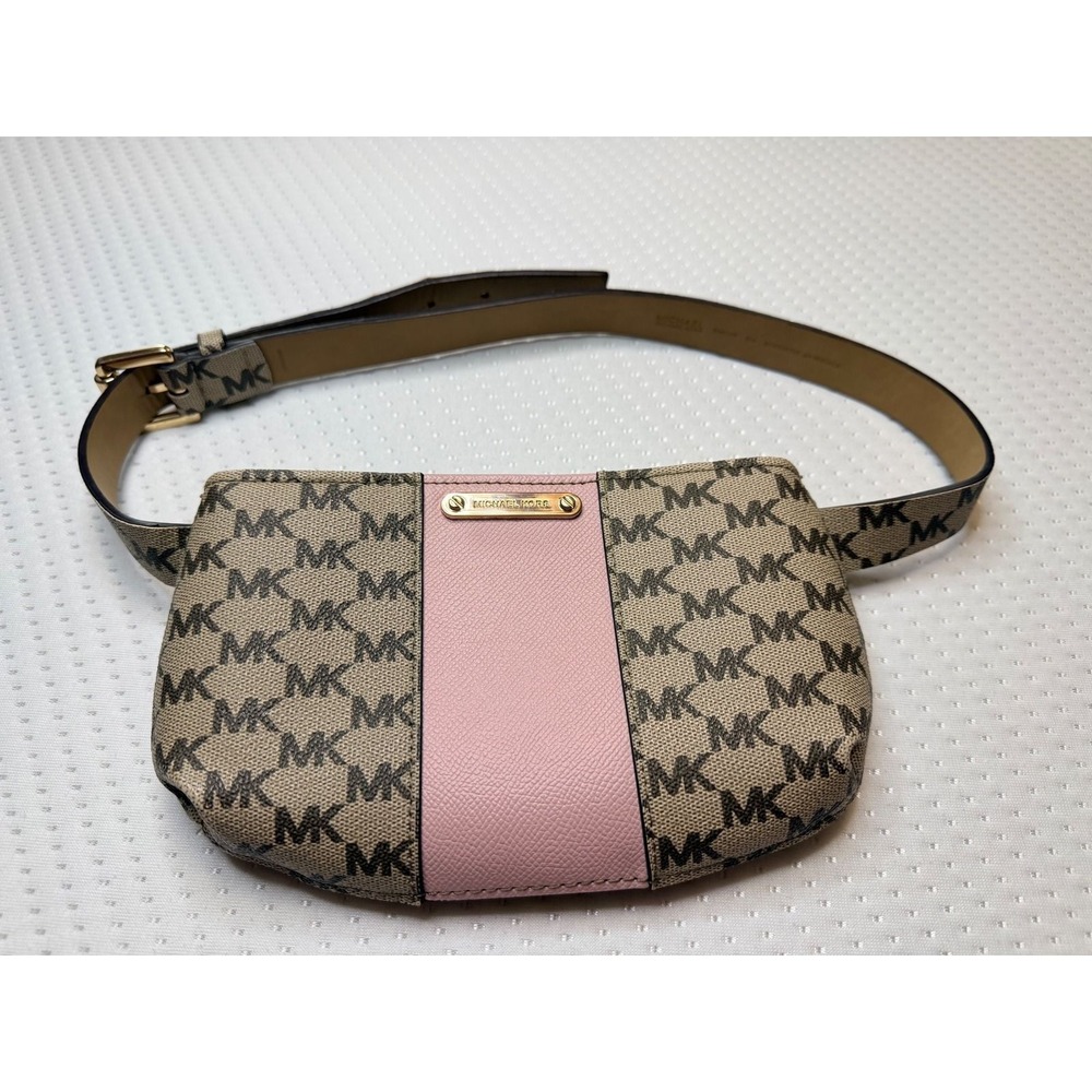 Michael Kors Signature Monogram Belt Bag Pink Stripe Waist Pack